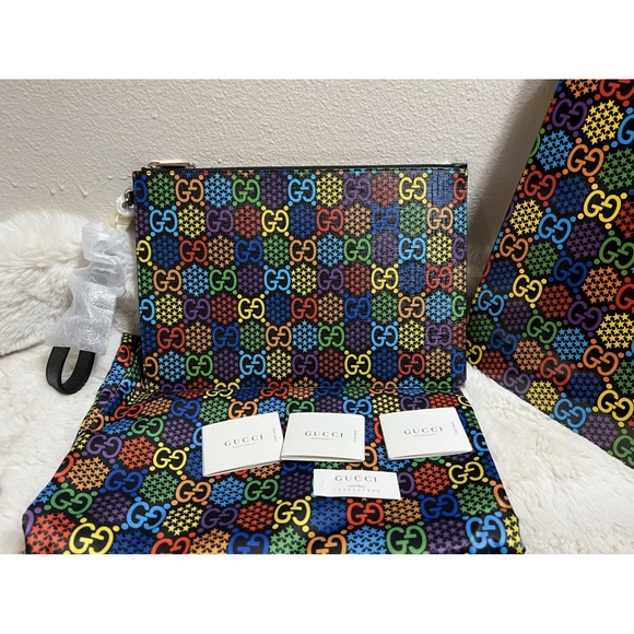 New Gucci GG Supreme Monogram Psychedelic Portfolio Pouch clutch wristlet bag - Picture 2 of 11